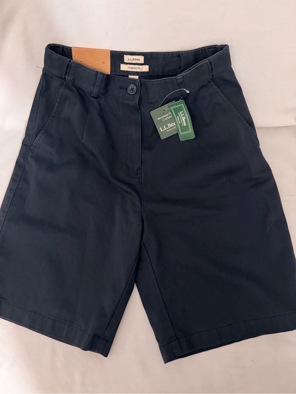 LL Bean Original Fit Bermuda Hi Rise Chino Shorts Womens Navy Blue 6 NWT